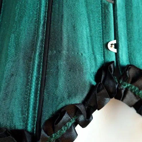 Overbust Corset Womens L Green Satin Black Trim Boned Halloween Cosplay Goth Size L