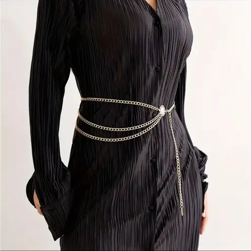 Golden Plated Tassel Belt Chain Elegant Alloy‎ Accessory Versatile Style Gold