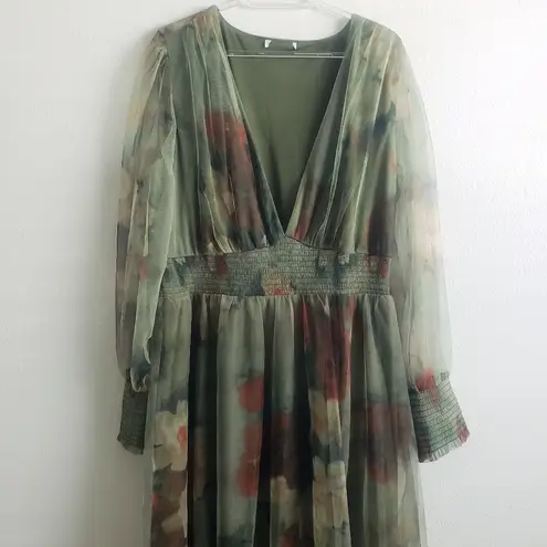 Baltic Born Layla Tulle Maxi Dress Olive And Rust Floral New Without Tags