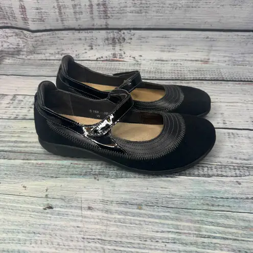 Naot Mary Jane Shoes Black Suede Patent Leather Comfort Flats 38 US 7