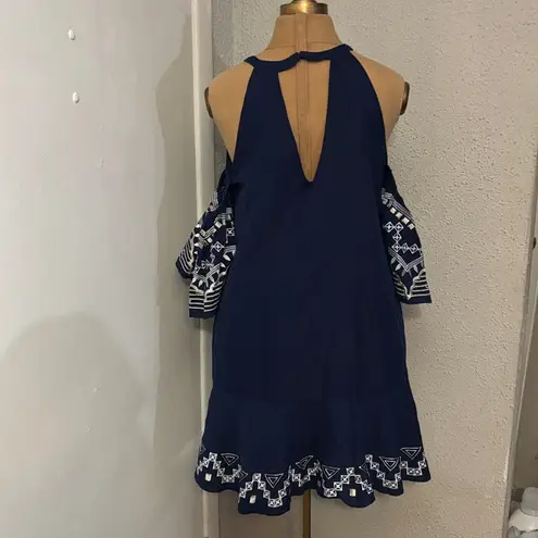 Red Carter Embroidered Linen Cold Shoulder V Neck Midi Dress S Costal Cowgirl