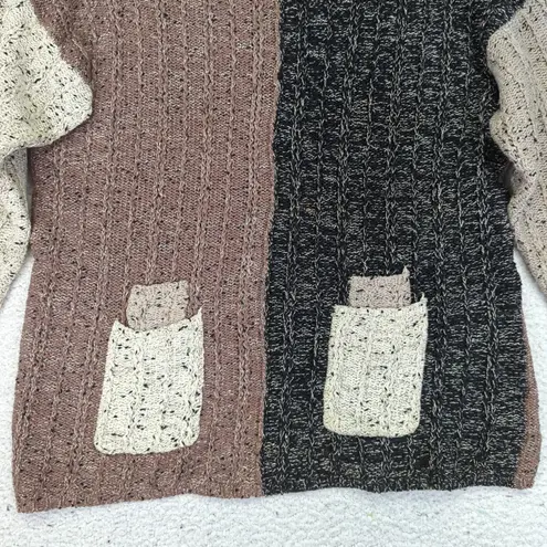 Vintage 1995 Debra Lubell Color Block Knit Sweater Pockets 90s Women's Medium Brown