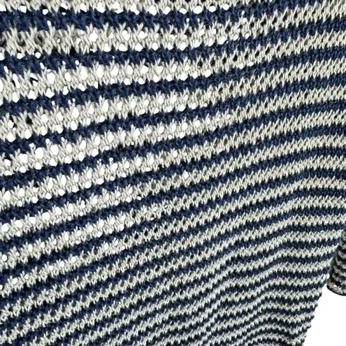 360 Sweater 100% Linen Blue Cream Striped Nautical 3/4 Sleeve Sweater Size S