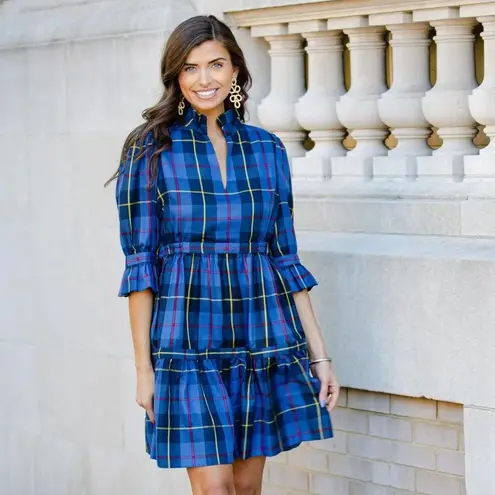 Tuckernuck Gretchen Scott Teardrop Dress Plaidly Cooper Blue Multi Size Shrimp