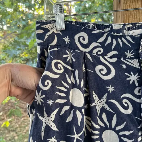 C&C California Women's Blue And White Beach Print 100% Linen Pants Size L