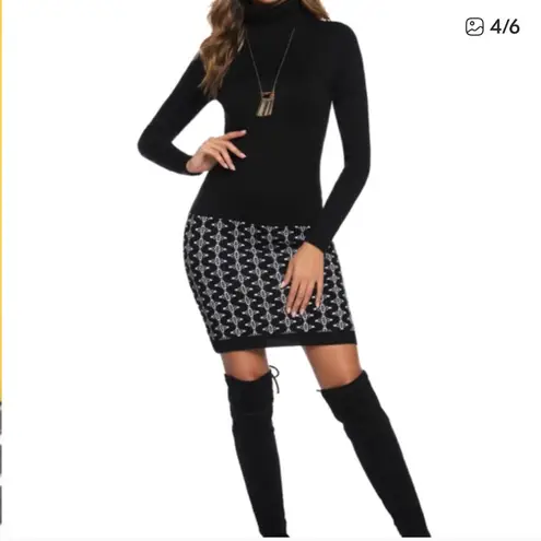 Casual/ Comfortable And Warm Hem Patchwork Sweater Dress Black Size XXL