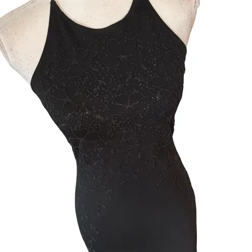 Vintage Roberta Size S Beaded Maxi Dress Formal Evening Prom Strappy Black