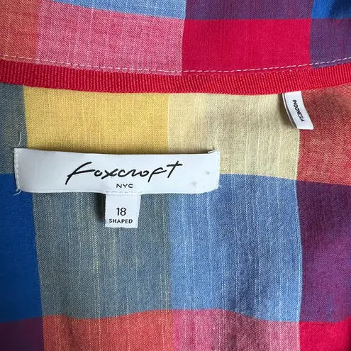 Foxcroft Shirt 18 Plaid Check Shaped Fit Button Down Front Long Sleeve V-Neck