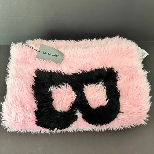 Balenciaga Oversized Faux Fur Logo Pink Scarf NEW