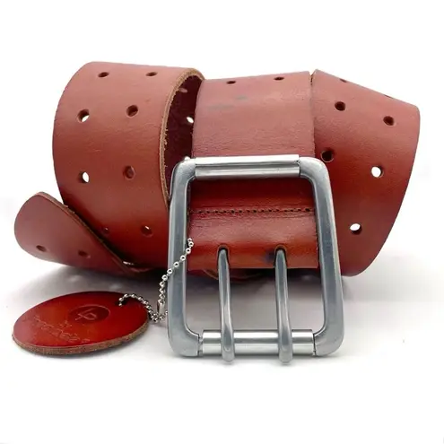 NWT Linea Pelle Brown Genuine Leather Belt Size Small Double Prong Buckle NEW