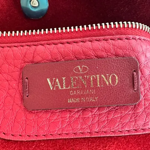 Valentino Garavani Trapeze Rockstud Shoulder Tote Red Grained Calfskin Leather