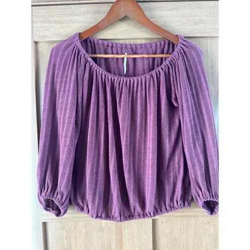 Free People  3/4 Puff Sleeve Scoop Neck Textured Blouse Mauve Women’s size Small