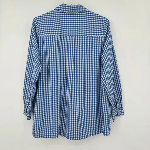 Joan Rivers  shirt blue white gingham check boyfriend tab long sleeve pockets L