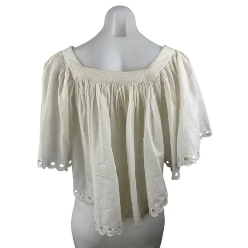 Ella Moss  Women's White Half Sleeve Embroidered Eyelet Peasant Blouse Top Size M