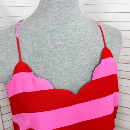 J.Crew Scalloped Striped Cami Halter Tank Top Shirt Pink Red 4