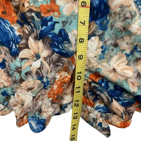 Umgee  Womens High Waisted Floral Scalloped Shorts Size Small Blue Orange Pull On