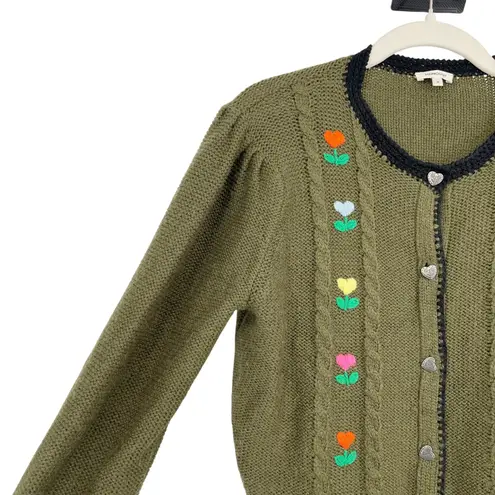 Manoush Wool Blend Embroidered Cardigan Grandmacore Sweater Size M Green French Size M