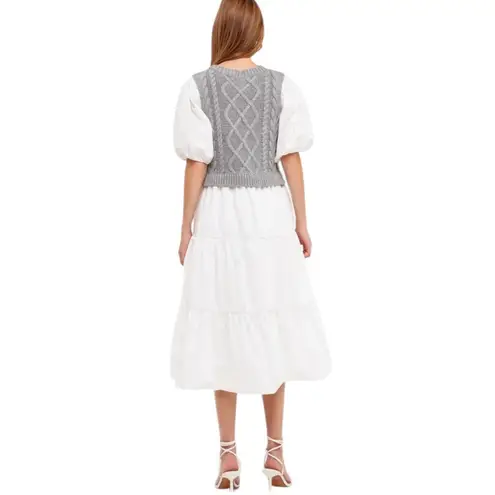 English Factory Mixed Media Cable Knit Down Midi Dress Size Small