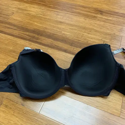 Luvlette Black Rhinestone Strap Padded Underwire Bra Size 38DD Underwire Lined