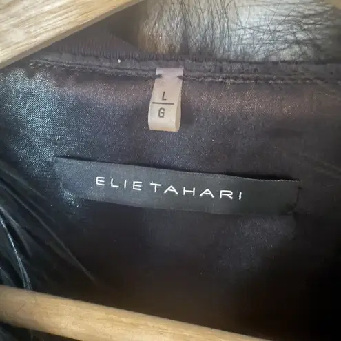 Elie Tahari  Blazer Wool Black Fox Fur Silk Office Dark Academia Classy Jacket Lg