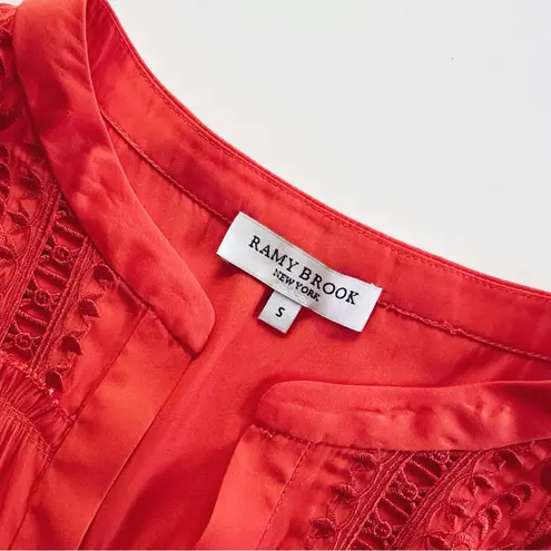 Ramy Brook NEW Marbelis Embroidered Tiered Dress Flame Orange Small