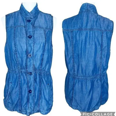 Coldwater Creek Vest Women’s Medium Tencel Denim Preppy Lined Drawstring