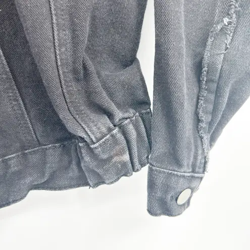 Excuse Womens Western Cowgirl Fringe Rhinestone Denim Jacket Size L Black Black Size L