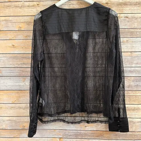 Allison New York Blouse Women’s Size Medium Black Sheer Lace Button Front NWT