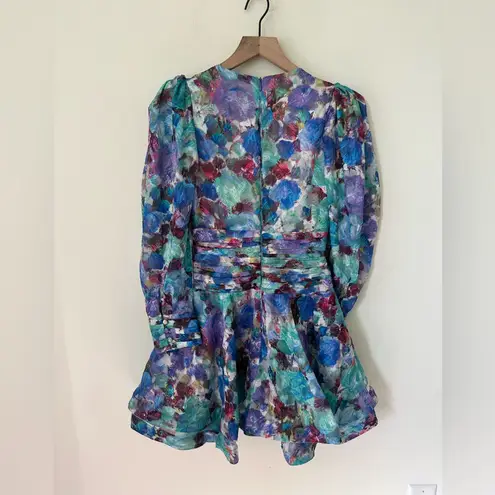 Patbo Blossom Plunge Mini Long Sleeve Dress Floral Violet Size 0 New Purple