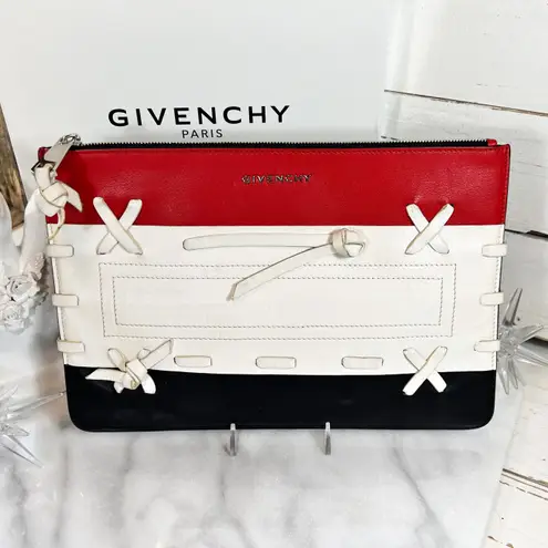 Givenchy Couture Large Rare Red, White & Navy Stitched Logo Pouch/Clutch