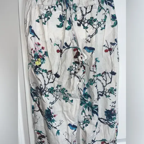 Westbound LinenRayon Blend LooseFit Bird Tree Floral Print Scrunched Pants Small