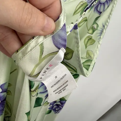 Pink K Green Floral Satin Nightgown Dress Size 2X