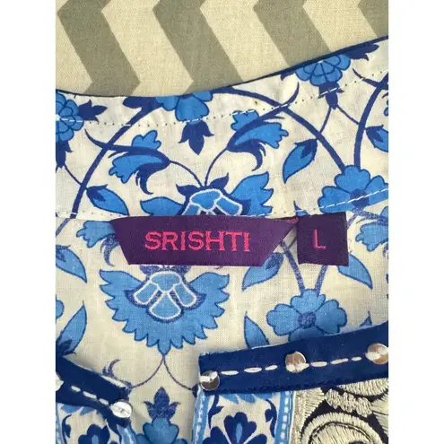 srishti blue and white embroidered shift dress Size L