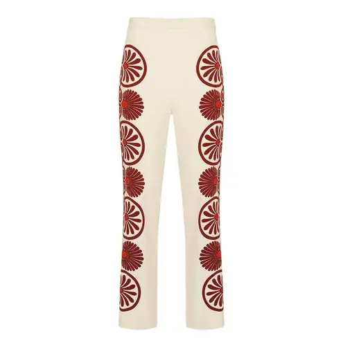 La DoubleJ Medallion Placée Stretch Pants Cream Envers Satin Sz L NWT Red Size L