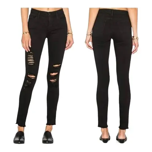 frame denim Frame Le High Skinny Distressed Raw Hem Jeans Black 27