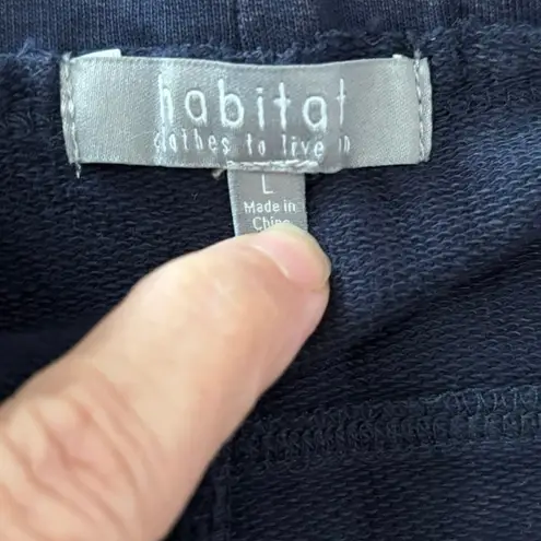 Habitat L Washed Terry Chili Flood Pants Wide Leg Navy Pockets Elastic Waist