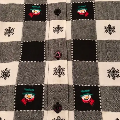 Dress Barn  winter snowman plaid checkered button down long sleeve top size Large