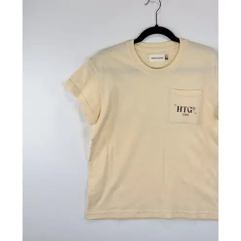 NWT Honor The Gift Women Shirt Beige Crewneck Graphic Short Sleeve Pocket Tee XS Tan