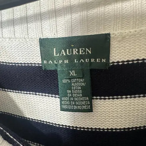 Vintage Lauren Ralph Lauren Striped 3/4 Sleeve Sweater Nautical Boat Neck Cotton Blue Size XL