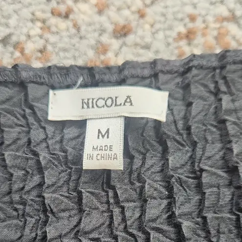 Vintage NICOLA Textured Popcorn Crinkle Pleated Tank Black Medium
