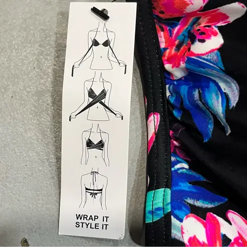 NEW Sundazed Black Tropical Floral Multi Wrap Style Simone Bikini Top size 36D