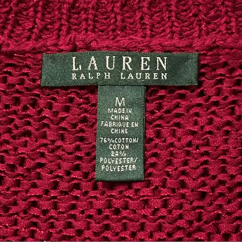 Lauren Ralph Lauren Women’s M Burgundy Wine Cotton Loose Knit Sweater Cardigan Red Size M