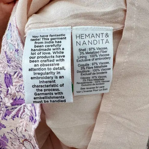 Hemant & Nandita Asia Ruffle Tassel Mini Dress Purple Floral Size Small