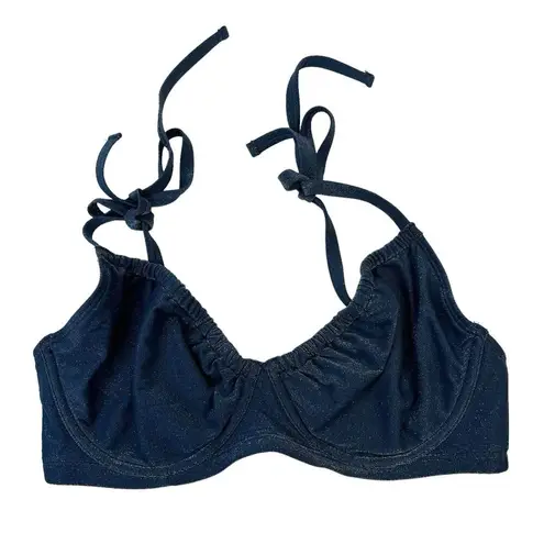 Abercrombie & Fitch  Sz M Curve Love Tie Strap Underwire Bikini Top Blue Sparkly