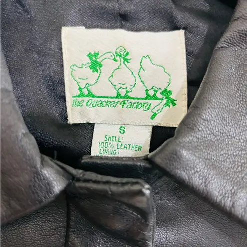 Black Leather Jacket with USA Flag, Red Stars, Small