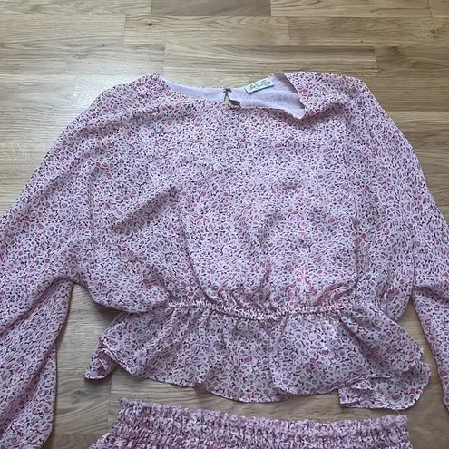 Love Shack Fancy SET  floral silk blouse and ruffle skirt set