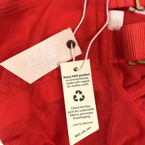 HAH X FREE PEOPLE Cut Out Bodysuit S Blood Orange Feminine Party Mesh Boho NWT Red