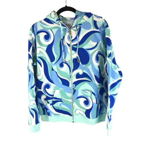 Hill House The Allie Zip Up Hoodie Geometric Fleece Ocean Kaleidoscope Blue S