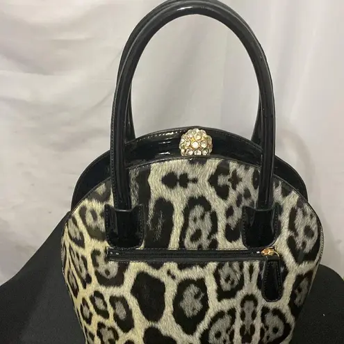 UNBRANDED MOB WIFE PURSE BIG STUDDED CLOSURE NEW SHOULDER STRAP Leopard Print Black