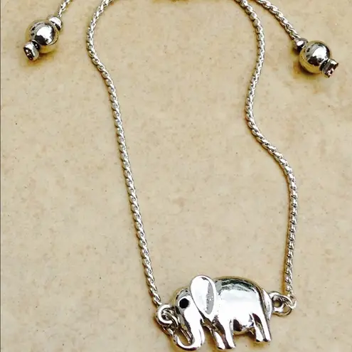 Silver Tone Adjustable Lucky Elephant Bolo